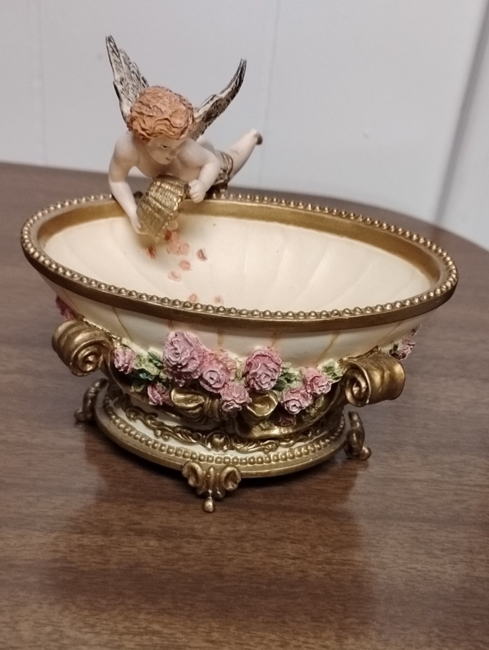 The Franklin Mint Cherub Floral A Scent Of Love Trinket Bowl in Cream and Gold - Picture 1 of 7
